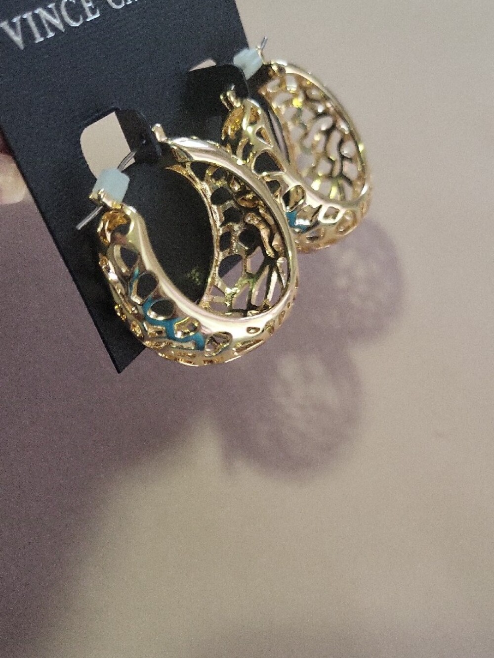 Vince Camuto Shiny Gold Openwork Hoop Earrings - Picture 3 of 3